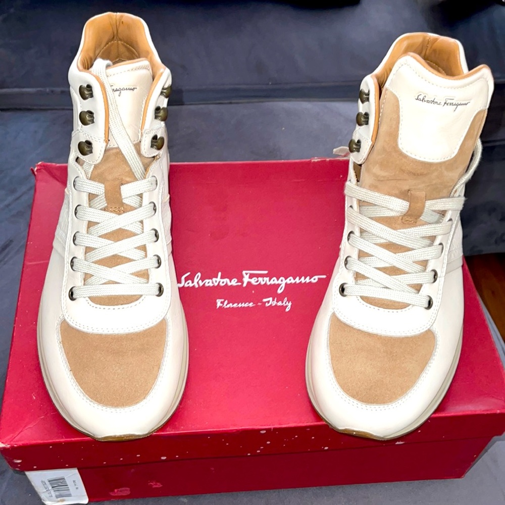 Ferragamo High Top Sneakers - Size 7 1/2 - In Original Box W/ Dust Bags